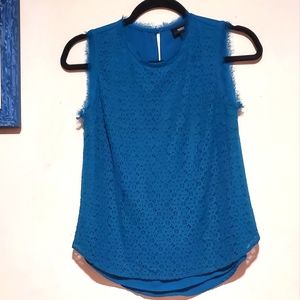 Bright Blue Lace-Patterned Blouse